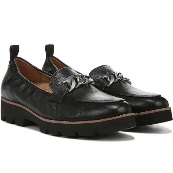 Vionic Charm Cynthia Lug Sole Slip Black Loafers Leather Shoes Womens 7.5 New - Picture 3 of 7